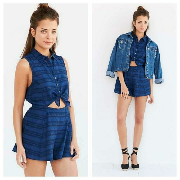 Cooperative Dresses & Skirts - COOPERATIVE 'Joey' Tie Front Romper Stripe UO